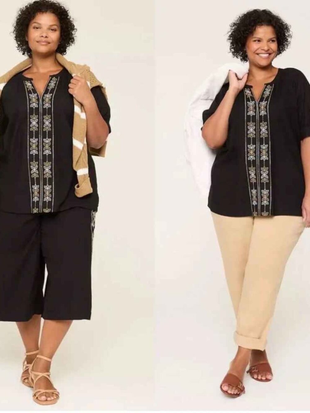 Lane Bryant Black Short-Sleeve Embroidered Shirt